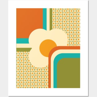 Retro 70s Geometric Floral Posters and Art